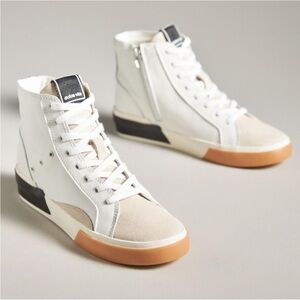 Dolce Vita Zohara Lace Up White High-Top Sneakers with Gum and Black Accents